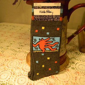 Keith Haring-1 Pair Dark Grey Art Socks-Barkin Dog